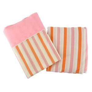 70s Cannon Monticello orange pink stripe full size sheet set 1970s vintage